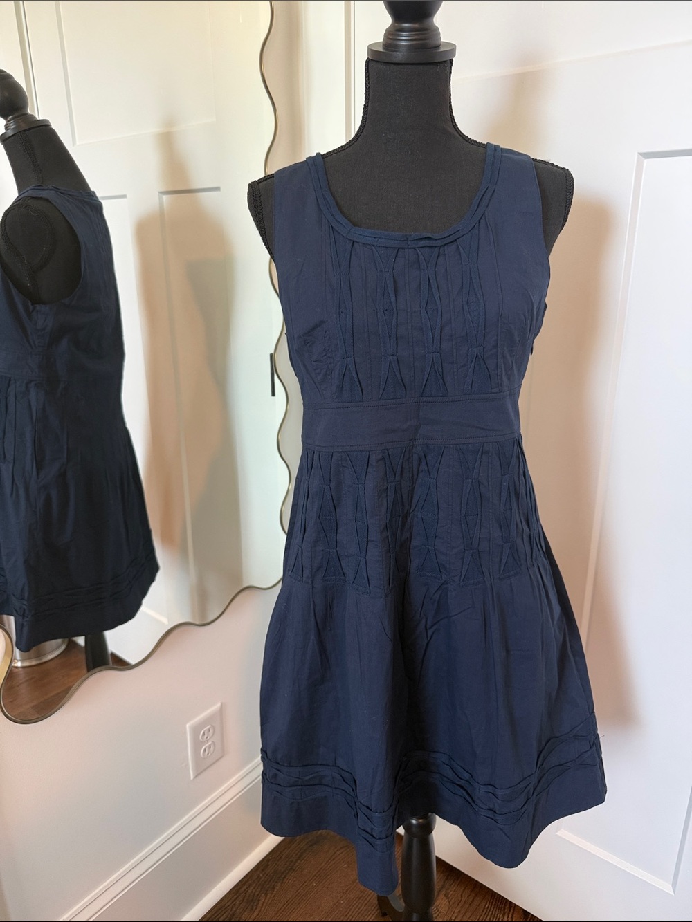 Frances Valentine Navy Sleeveless Textured Fit-and-Flare Mini Dress